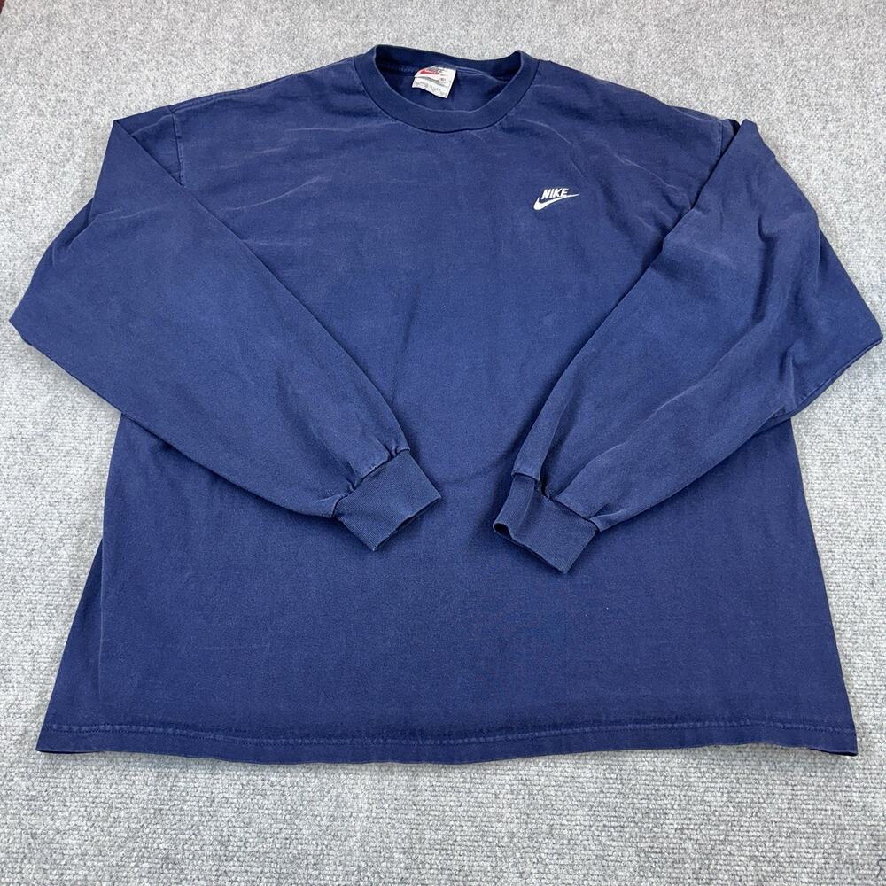 VTG Nike Crewneck Sweatshirt XL Navy Blue Swoosh Made USA 90s Pullover - Picture 2 of 8